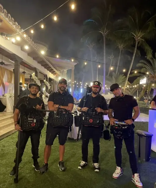Jose Amaro with a night shoot sound and camera crew